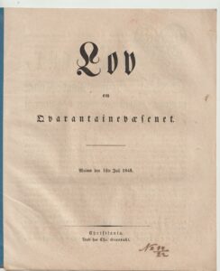 Lov fra Kong OSCAR 1848. om Karantene til til båter som har syke menesker med seg,