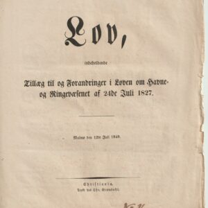 Lov fra Kong Oscar om tillegg og forandringer om fartøyers told avgifter 1827.