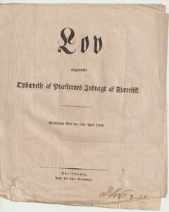Gammel Lov fra Kong Oscar i 1848. Kong OSCAR var konge i Norge og Sverige i 1844 - 1859.