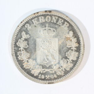 Oskar II 2-kroner 1904 Est KV. 0/01 Lotnr. 5