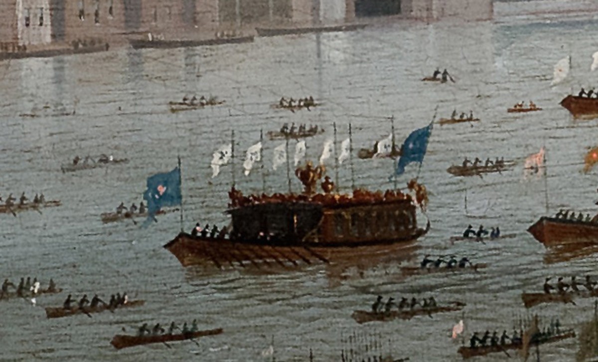 En detalj av begravelsesbåten i Daniel Turner-maleriet som ble solgt hos Charles Miller.