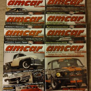 Amcar bilmagasin samling bestående av 10 utgaver med ulike bilrelaterte temaer. Magasinene inneholder artikler og bilder av klassiske biler, bilmodeller, og bilkultur. Formatet er trykt magasin, egnet for samlere og bilinteresserte. Magasin nr 1 & 4 er åpnet, de resterende 8 er uåpnet og ligger i orginal plast.