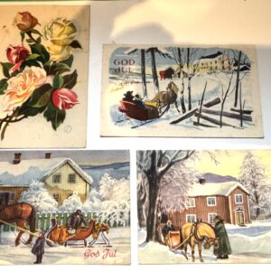 4 postkort fra 40 årene med frimerke