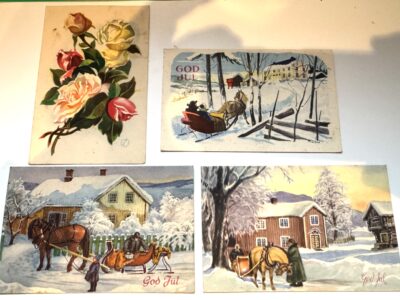 4 postkort fra 40 årene med frimerke