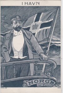 Christian Michelsen Skipsreder Statsminister I Havn - Postkort fra 1905 som illustrerer "Konsulatsaken"