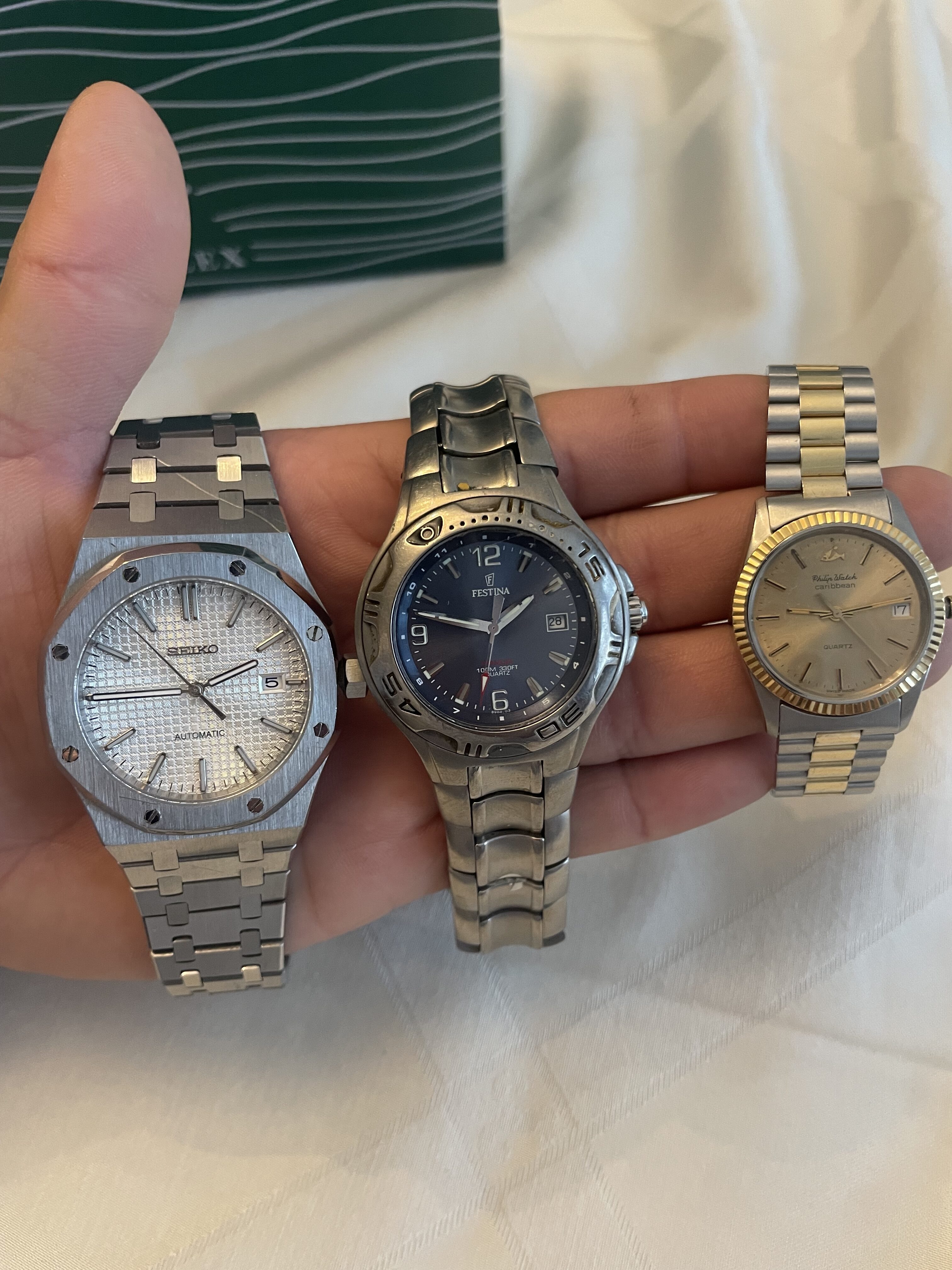 klokker selges samlet – Seiko Mod, Festina & Philip Watch – reparasjon/nytt batteri