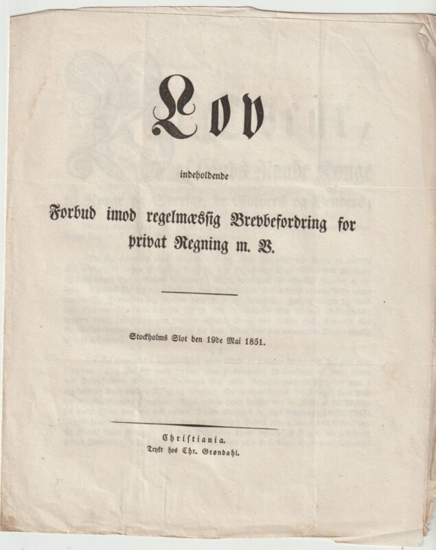 Lov fra KONG OSCAR 19. mai 1851.