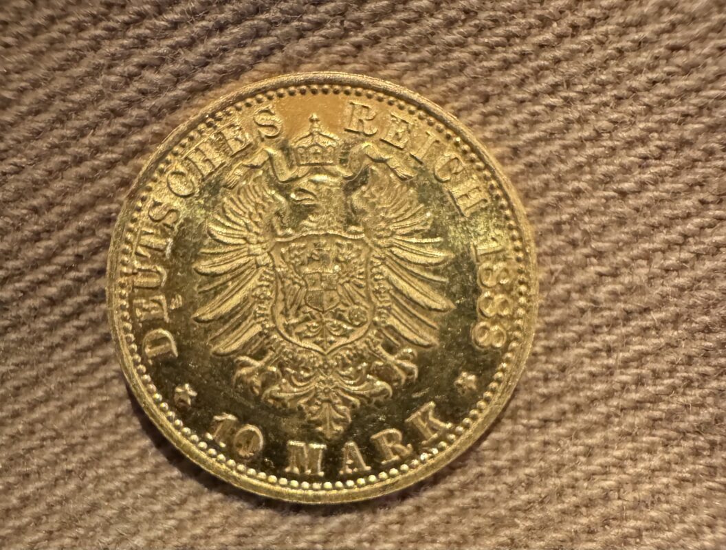 Tysk 10 Mark gullmynt fra 1888