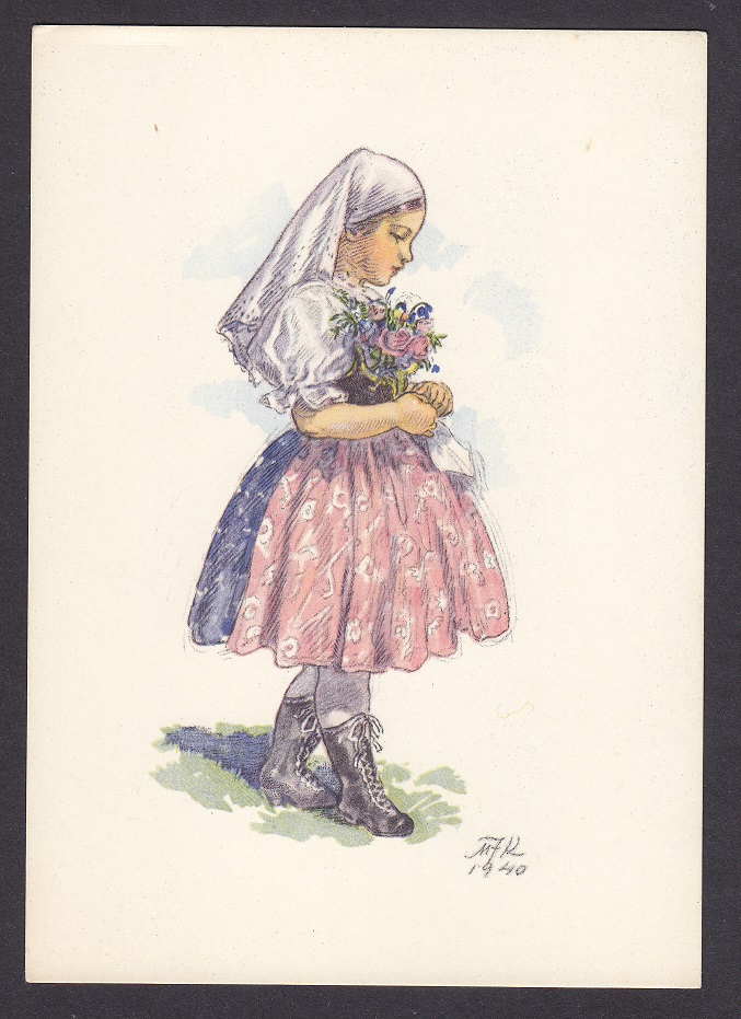 Jente med blomster (Minerva 837-2) – Ubrukt