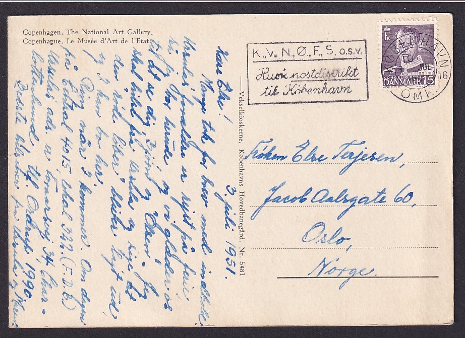 København. Statens Museum for Kunst (Nr. 5481) – St. KØBENHAVN 3 JUL 1951