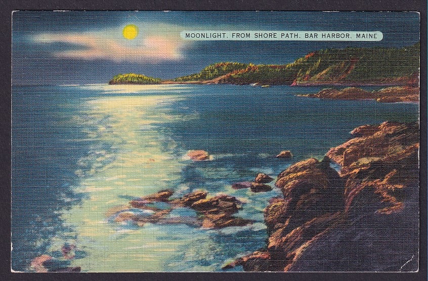 Moonlight from shore path. Bar Harbor, Maine (64082) – Pg. 1939